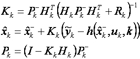 Equations for Kalman filter corrector step.