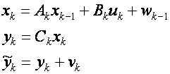 Equations for a linear discrete-time process with input and measurement noise.