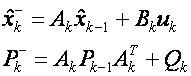 Equations for Kalman filter prediction step.